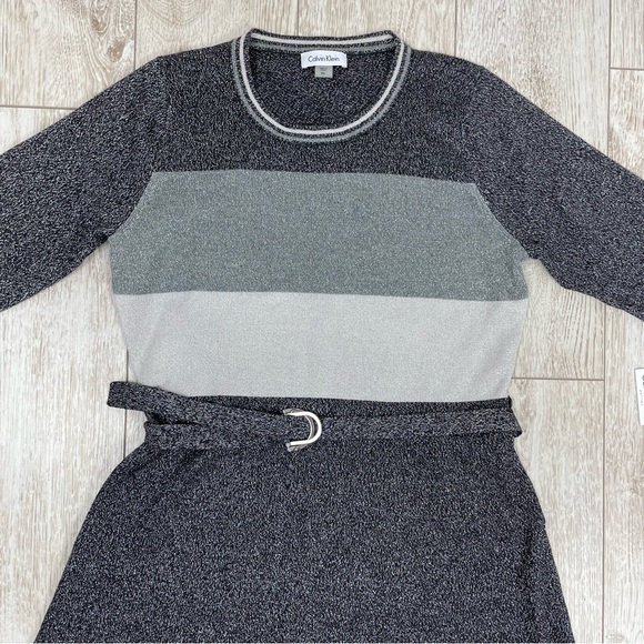 CALVIN KLEIN $134 Womens New Silver Color Block A-Line Dress M Petites - Picture 3 of 5